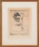 titled {Egrets} by Frank Weston Benson, etching, sold Jun 2011