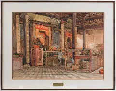 temple scene by Gog Sing Hooi, watercolor, sold Jun 2011