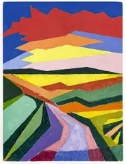 Untitled (Landscape in Blue) by Janet Cooling, oil on panel, sold Dec 2025