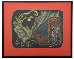 Disco Snake by Janet Cooling, 1981, pastel on paper, sold Dec 2025