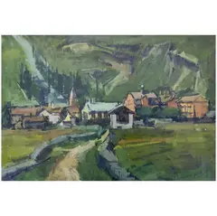 Untitled (Town View) by Juzefa Katiliūtė, oil on canvas, sold Feb 2026