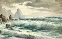 Seascape by Guido Odierna, oil on canvas (unstretched), sold Feb 2026