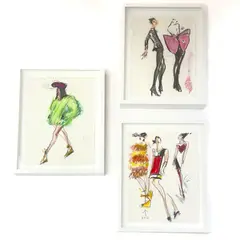From Yves Saint Laurent's Final Couture Show, Three Drawings by Joe Eula, 2002, mixed media on paper, sold Mar 2026