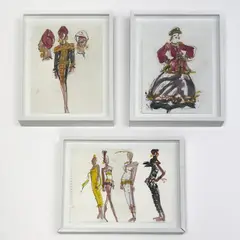 Three Drawings, Including Designs from Yves Saint Laurent's Final Couture Show by Joe Eula, graphite ink and watercolor on paper, sold Mar 2026