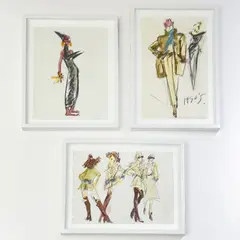 From Yves Saint Laurent's Final Couture Show, Three Drawings by Joe Eula, 2002, ink and graphite on paper, sold Mar 2026