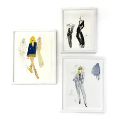 From Yves Saint Laurents Final Show, Three Drawings by Joe Eula, 2002, mixed media on paper, sold Mar 2026