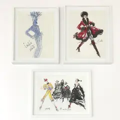 From Yves Saint Laurent's Final Couture Show, Three Drawings by Joe Eula, 2002, graphite ink and watercolor on paper, sold Mar 2026