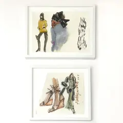 Two Drawings, Including Scenes from Yves Saint Laurent's Final Couture Show by Joe Eula, graphite, ink, and watercolor on paper, sold Mar 2026