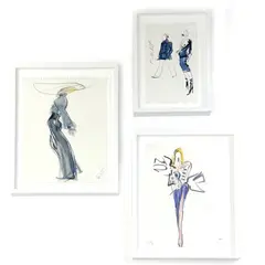 Three Drawings Including Designs From Yves Saint Laurent's Final Couture Show by Joe Eula, graphite and watercolor on paper, sold Mar 2026