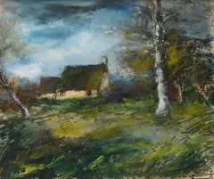 Maisons en lisière de forêt by Maurice de Vlaminck, vers 1930, Gouache, sold Apr 2021