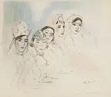 Jeunes filles juives à Fès Mellah by Edy Legrand, Encre de chine et aquarelle, sold Jun 2014