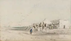 Chevaux et guerriers au repos by Narcisse Berchère, Aquarelle et crayon signé en bas à gauche, sold Jun 2014