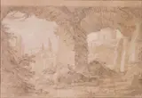 Ruines de la Villa Adrien, près de Tivoli by Michel-Ange Challes, Crayon noir et craie blanche sur papier beige, sold Dec 2008