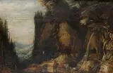 Paysage rocheux aux promeneurs by Joos de Momper, Panneau de chêne, trois planches, renforcé, sold Nov 2008