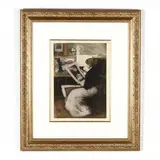 Femme a l'Estampe (Woman with Print) by Manuel Robbe, Etching and aquatint on paper, sold May 2019