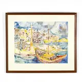 Mediterranean Harbor by Abraham Yakin, Watercolor, sold May 2019