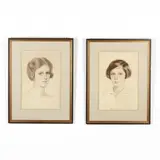 Two Female Portraits by Edith Yaffee, Each in colored pencil and graphite on paper, sold May 2019