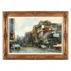 City Street Scene by T.E. Pencke, Oil on canvas, sold Mar 2019
