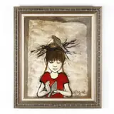 Girl with Birds by Josette Faquet, Oil on canvas, sold Mar 2019