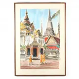 A Buddhist Temple with Monks by Philip Moose, Watercolor and ink on paper, sold Jan 2019