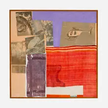Anemone by Robert Rauschenberg, 1978, solvent transfer on fabric collage with acrylic paint on wooden panel, sold Oct 2023