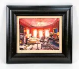 An interior dining room by Trent Gudmundsen, Oil on panel, offered Jan 2023
