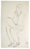 Femme au collier de perles dessinant by San Yu ou Chang Yu, Encre sur papier, sold Jun 2022