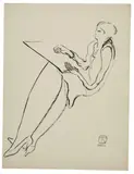 Femme de profil dessinant by San Yu ou Chang Yu, Encre sur papier, sold Jun 2022