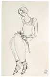Femme au collier dessinant by San Yu ou Chang Yu, Encre sur papier, sold Jun 2022