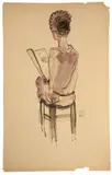 Femme de dos assise sur un tabouret by San Yu ou Chang Yu, circa 1920-1930, Aquarelle et encre sur papier, sold Jun 2022