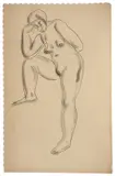 Nu accoudé, jambe droite relevée by San Yu ou Chang Yu, Crayon et fusain sur papier, sold Jun 2022