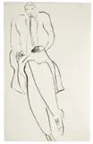 Femme à la cravate dessinant by San Yu ou Chang Yu, Encre sur papier, sold Jun 2022