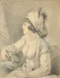 La Sultane Validé by Augustin de Saint-Aubin, Crayon noir, estompe et sanguine, sold Sep 2022