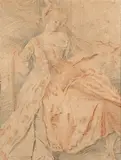 Jeune femme lisant by Jacques-André Portail, Sanguine et crayon noir, sold Sep 2022