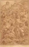 L'Origine des Grâces, frontispice et Le Cortège de Bacchus by Charles-Nicolas Cochin le Jeune, Deux dessins à la sanguine, sold Sep 2022