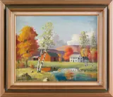 landscape with a farm by Edna Palmer Engelhardt, oil on canvas, sold Apr 2011