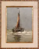 seascape with sailing vessel by Charles P. Gruppé, oil on canvas, sold Apr 2011