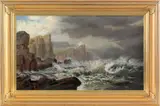 rocky coastal scene by James Gale Tyler, oil on canvas, sold Apr 2011