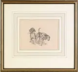 of two coupled hounds by Michael Lyne, graphite, sold Apr 2011