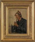 of a man with a pipe by Hugo Kotschenreiter, oil on panel, sold Apr 2011