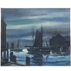 Harbor Moonlight, Provincetown by John Hare, watercolor on paper, sold Mar 2026