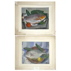 Untitled (Still Lifes with Fish), Two by Albert Bela Bauer, acrylic on paper, sold Mar 2026