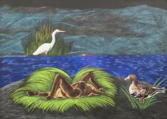 Untitled by Janet Cooling, 1980, pastel and colored pencil on black paper, sold Jun 2026