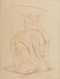 Jeune femme assise au plateau by Jacques Majorelle, Sanguine sur papier fort, sold Jun 2014