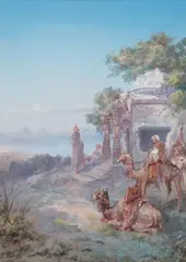 Repas près d'une oasis by Paul Pascal, Aquarelle et gouache, sold Mar 2012