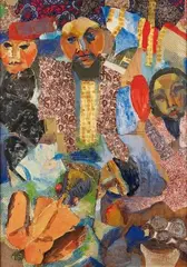 Figures, circa 1963-64 by Alfréd Réth, Huile, collage et textile sur carton Non signé, sold Mar 2012
