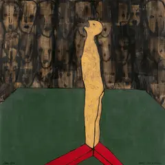 Ohne Titel by Max Neumann, 1994, Öl, Gouache und Zeitungspapier auf Leinwand, sold Oct 2022