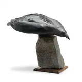 Raven by Ray Carbone, Carved wood with polychrome paint on a rough hewn granite block and hardwood plinth, sold Dec 2018