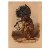 Pehriska-Ruhpa (Moennitarri Warrior in the Costume of the Dog Danse) by Karl Bodmer, Hand-colored aquatint engraving, sold Dec 2018