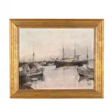 Harbor Scene by Jens Sinding Christensen, Oil on canvas, sold Nov 2018